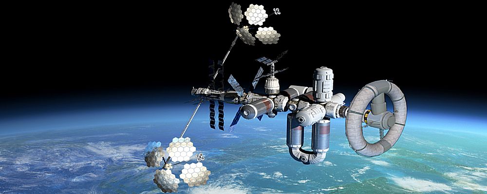 View of a Space Station with an Artificial Gravity Module